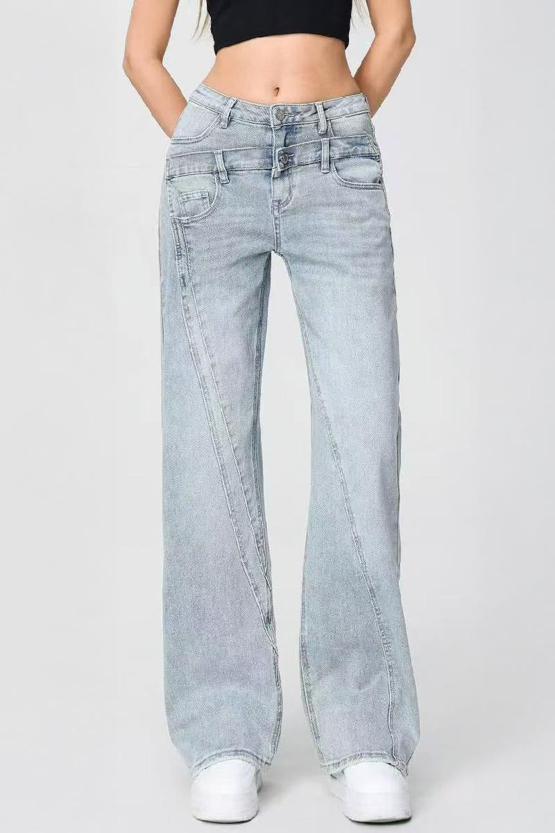 Casual Patchwork Irregular Stitching Flared Jeans - Vintage Blue