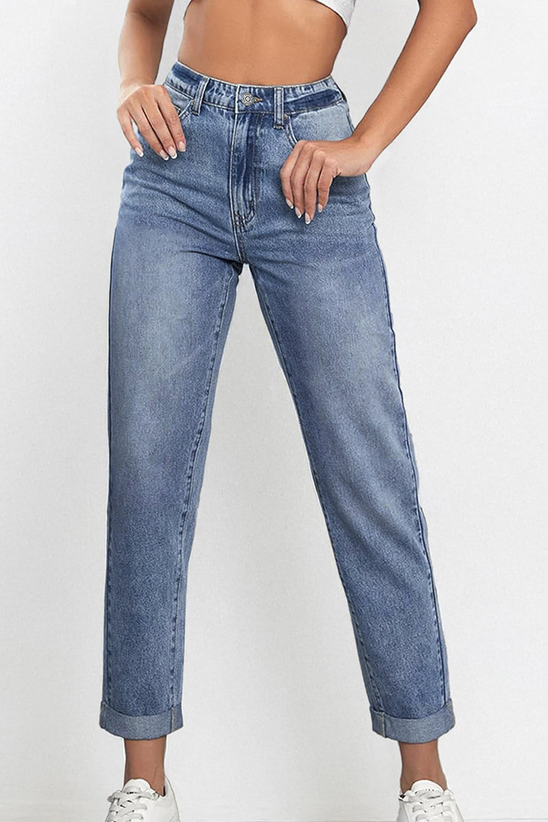 Casual Mid Rise Solid Slim Fit Jeans - Washed Blue