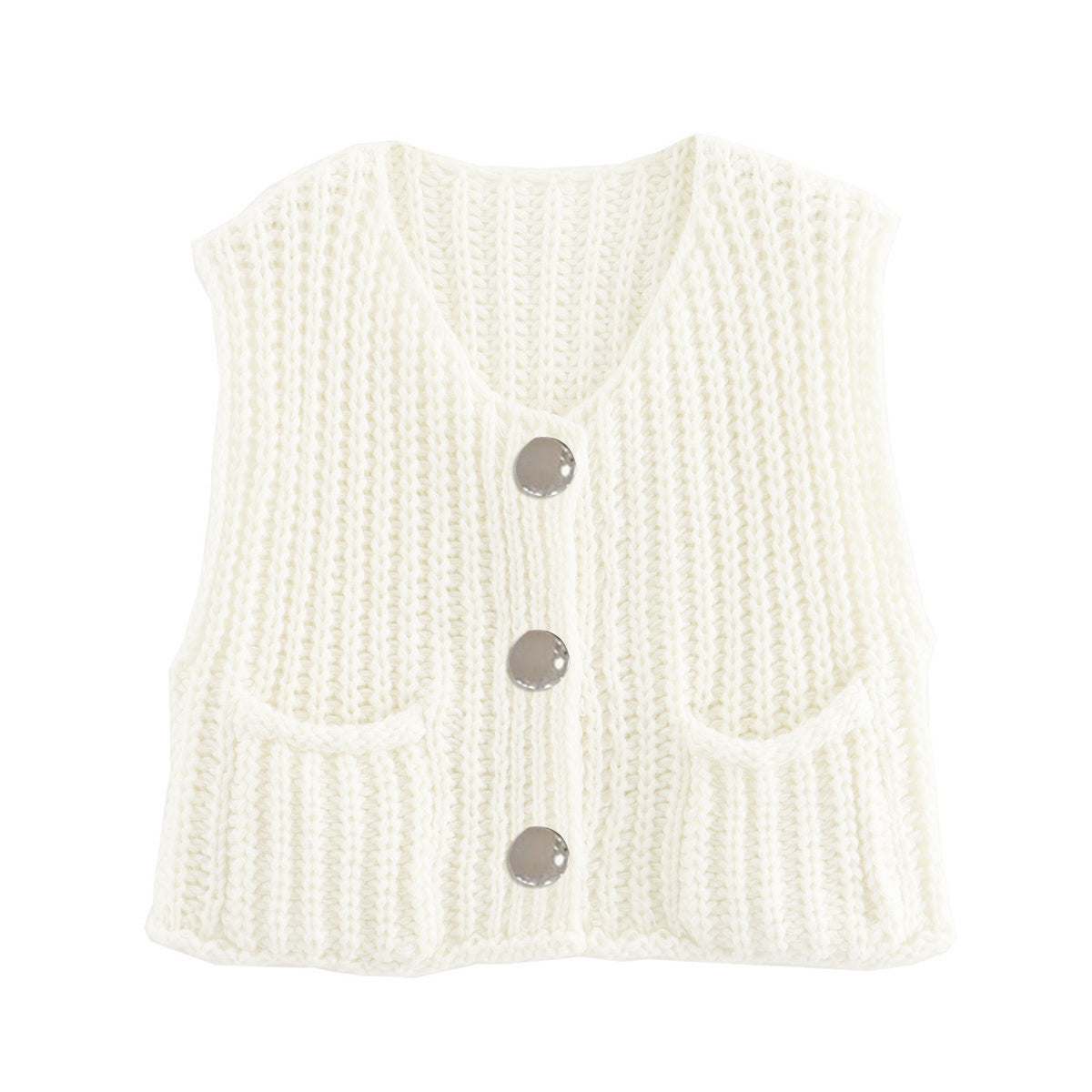 PHEFEE Women's Slouchy Solid Color Knit Cap Sleeve Button Short Cardigan,Fall & Spring Outerwear,Fashion Ladies' Knit Clothing for Daily Wear - White