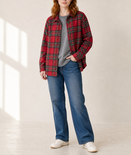 Red Plaid Button Front Shacket