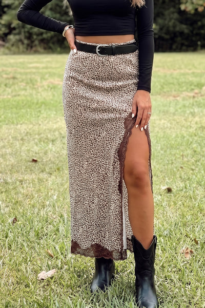 Multicolour Cheetah Print Trim Split Long Western Skirt