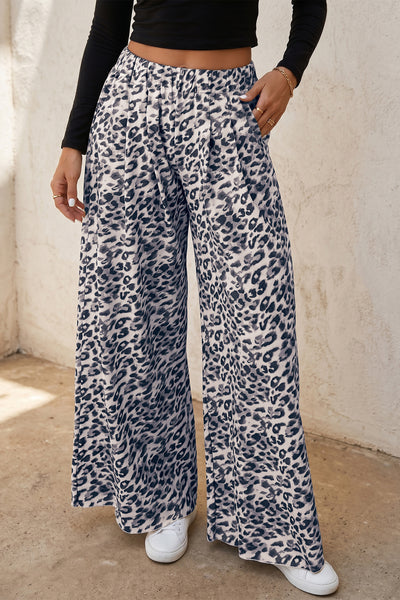 Multicolour Leopard Print Wide Leg Full Length Pants