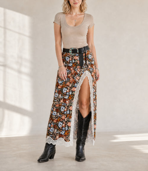 Multicolour Cheetah Print Trim Split Long Western Skirt