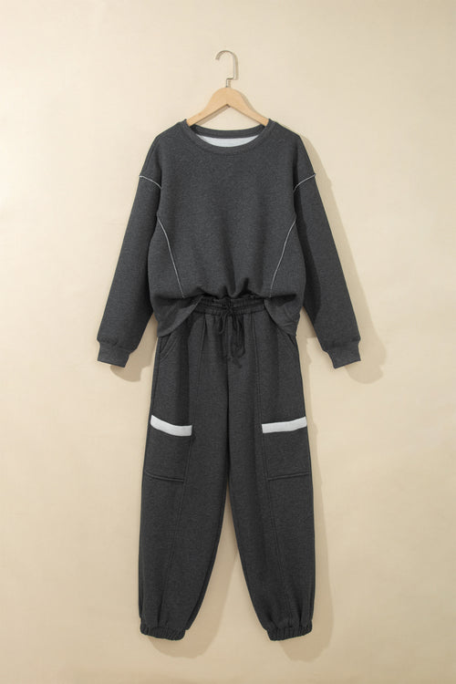 Carbon Grey Solid Colorblock Jogger Pants Set