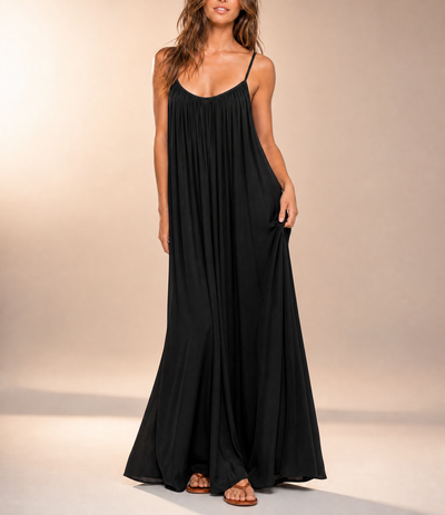 Women's Ice-Silk Pleated Backless Slip Maxi Dress