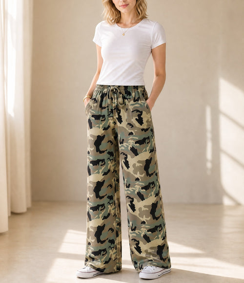 Multicolour Camouflage Print Street Fashion Drawstring Shift Pants