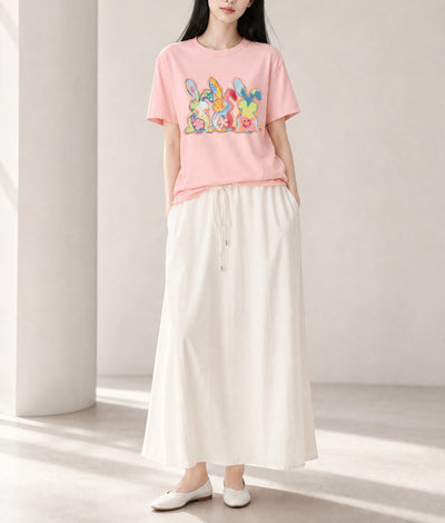 Pink Cute Doddle Bunny Easter Fashion Graphic Tee