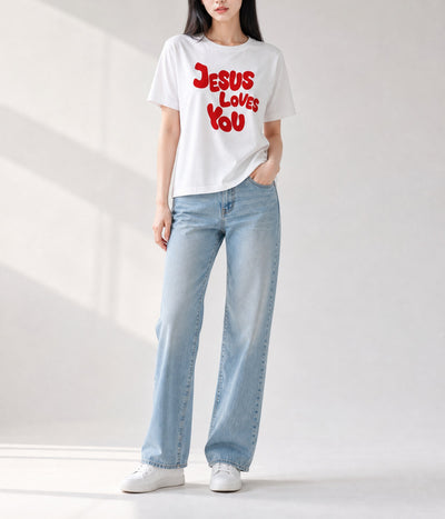White JESUS LOVES YOU Graphic Tee