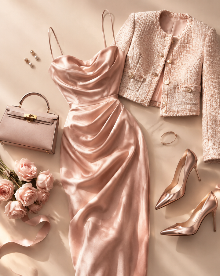 Rose-gold editorial flat-lay of natural and synthetic knit fabrics representing the 2026 fiber cost squeeze