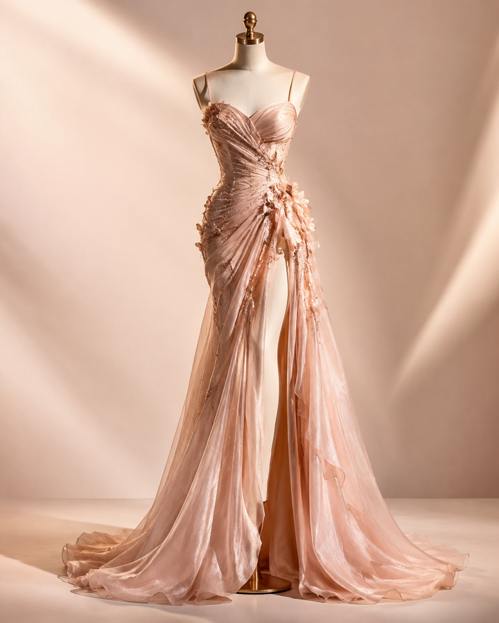 Rose-gold and blue editorial visualization of a parcel scanned by AI customs clearance technology