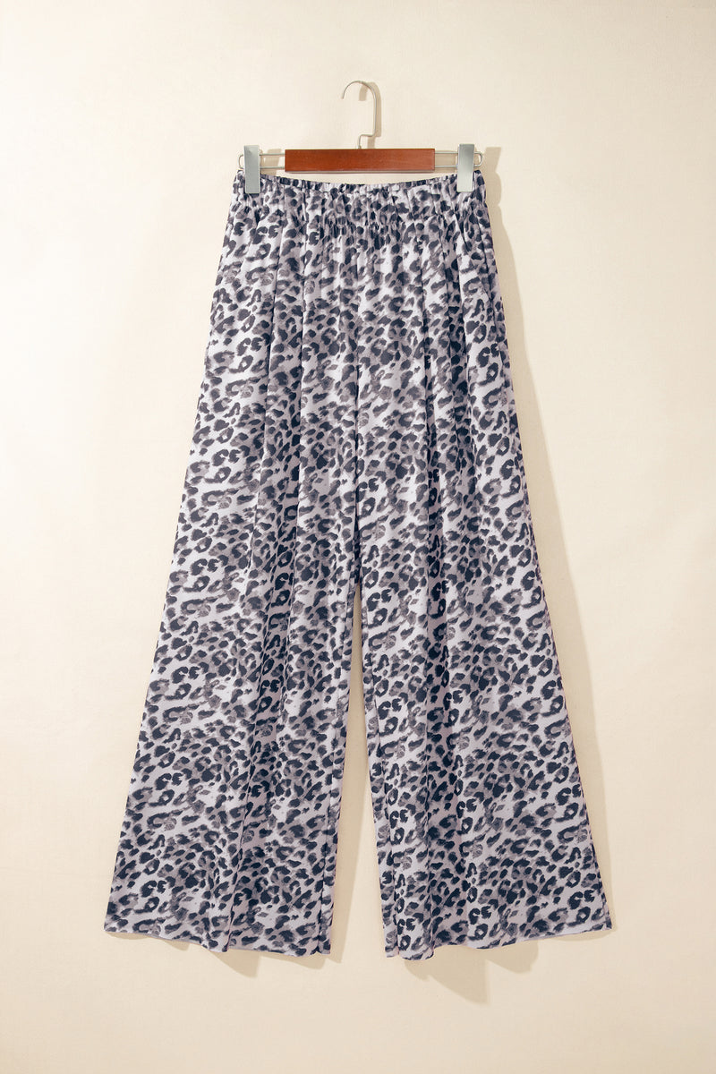 Multicolour Leopard Print Wide Leg Full Length Pants