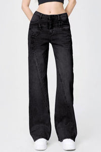 Casual Patchwork Irregular Stitching Flared Jeans - Charcoal