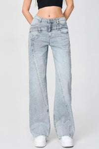 Casual Patchwork Irregular Stitching Flared Jeans - Vintage Blue