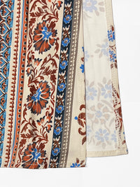 Classy Allover Print Batwing Sleeve Side Slit Maxi Dress - BEIGE