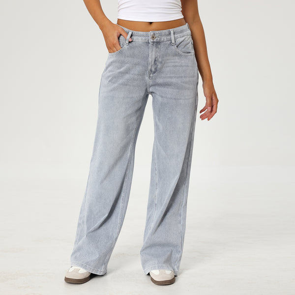 Women's Leisure Low-Rise Stretch Multi-Pocket Wide Leg Jeans, Versatile Women's Bottom for Daily Wear Outdoor, Street Trousers, Cozy Womenswear - Light Blue