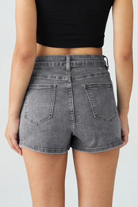 PHEFEE Women's Classy Mid-Rise Asymmetric Button Denim Skorts, Vintage Street Womenswear, Cozy Spring & Summer Outfits, Versatile Women's Bottom - Washed Blue