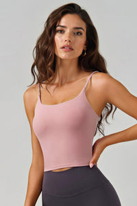 PHEFEE Women's Soft Solid Color Thin Strap Seamless Built-in Bra Padded Camisole, Super-Breathable 2-in-1 Camisole, Athletic Shelf Bra for Lady - Pink