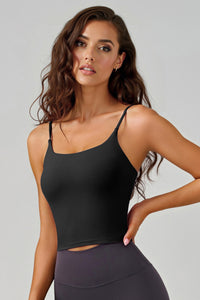 PHEFEE Women's Soft Solid Color Thin Strap Seamless Built-in Bra Padded Camisole, Super-Breathable 2-in-1 Camisole, Athletic Shelf Bra for Lady - Black