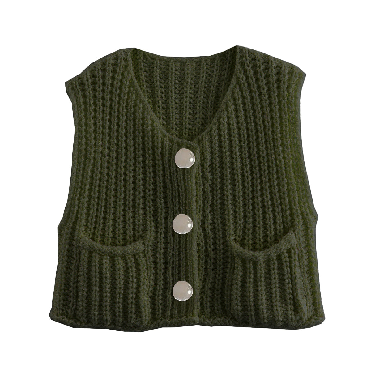 PHEFEE Women's Slouchy Solid Color Knit Cap Sleeve Button Short Cardigan,Fall & Spring Outerwear,Fashion Ladies' Knit Clothing for Daily Wear - Khaki