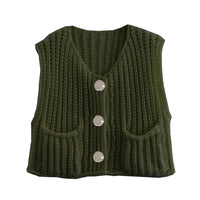 PHEFEE Women's Slouchy Solid Color Knit Cap Sleeve Button Short Cardigan,Fall & Spring Outerwear,Fashion Ladies' Knit Clothing for Daily Wear - Khaki