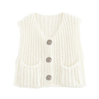 PHEFEE Women's Slouchy Solid Color Knit Cap Sleeve Button Short Cardigan,Fall & Spring Outerwear,Fashion Ladies' Knit Clothing for Daily Wear - White