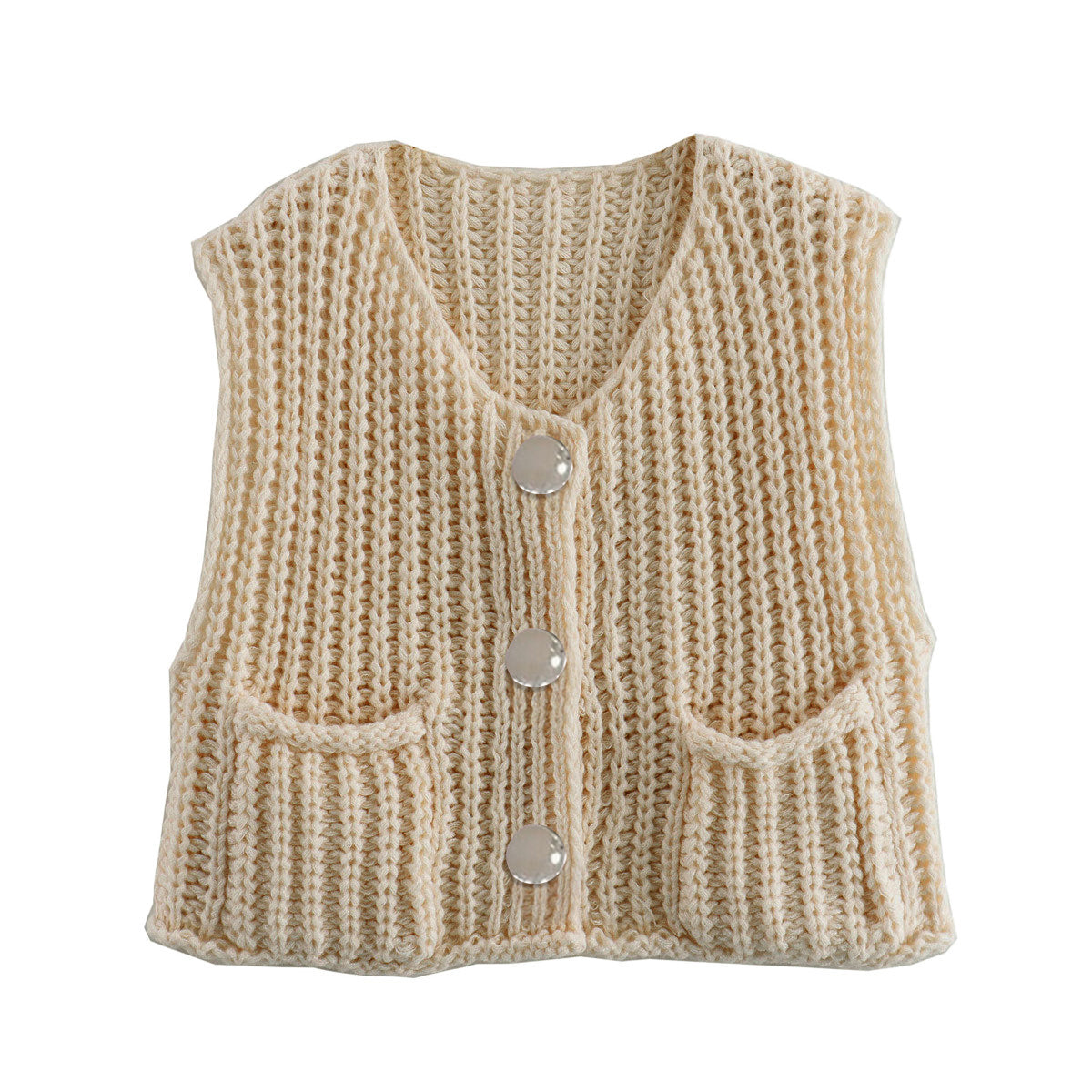 PHEFEE Women's Slouchy Solid Color Knit Cap Sleeve Button Short Cardigan,Fall & Spring Outerwear,Fashion Ladies' Knit Clothing for Daily Wear - Dark Beige
