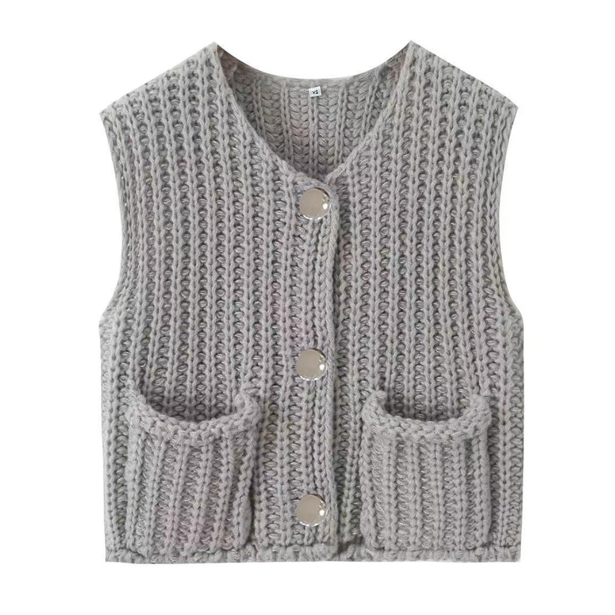 PHEFEE Women's Slouchy Solid Color Knit Cap Sleeve Button Short Cardigan,Fall & Spring Outerwear,Fashion Ladies' Knit Clothing for Daily Wear - Grey