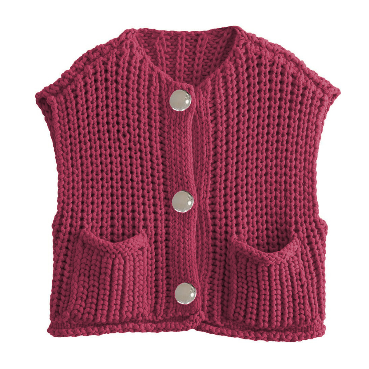 PHEFEE Women's Slouchy Solid Color Knit Cap Sleeve Button Short Cardigan,Fall & Spring Outerwear,Fashion Ladies' Knit Clothing for Daily Wear - Burgundy