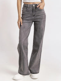 Casual Mid-Rise Denim Multi-Pocket Wide Leg Jeans - ConcreteGrey