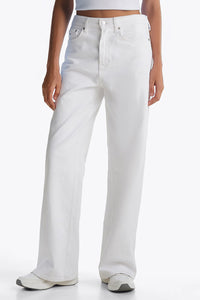 Casual Mid-Rise Denim Multi-Pocket Wide Leg Jeans - White