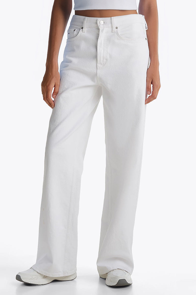 Casual Mid-Rise Denim Multi-Pocket Wide Leg Jeans - White