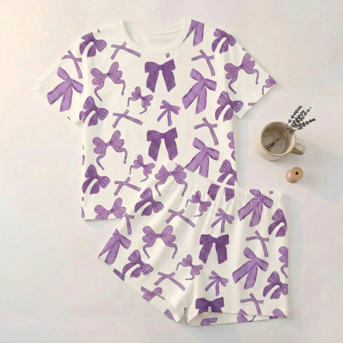 HUOHULI Pink Heart Print Pajama Set - Main