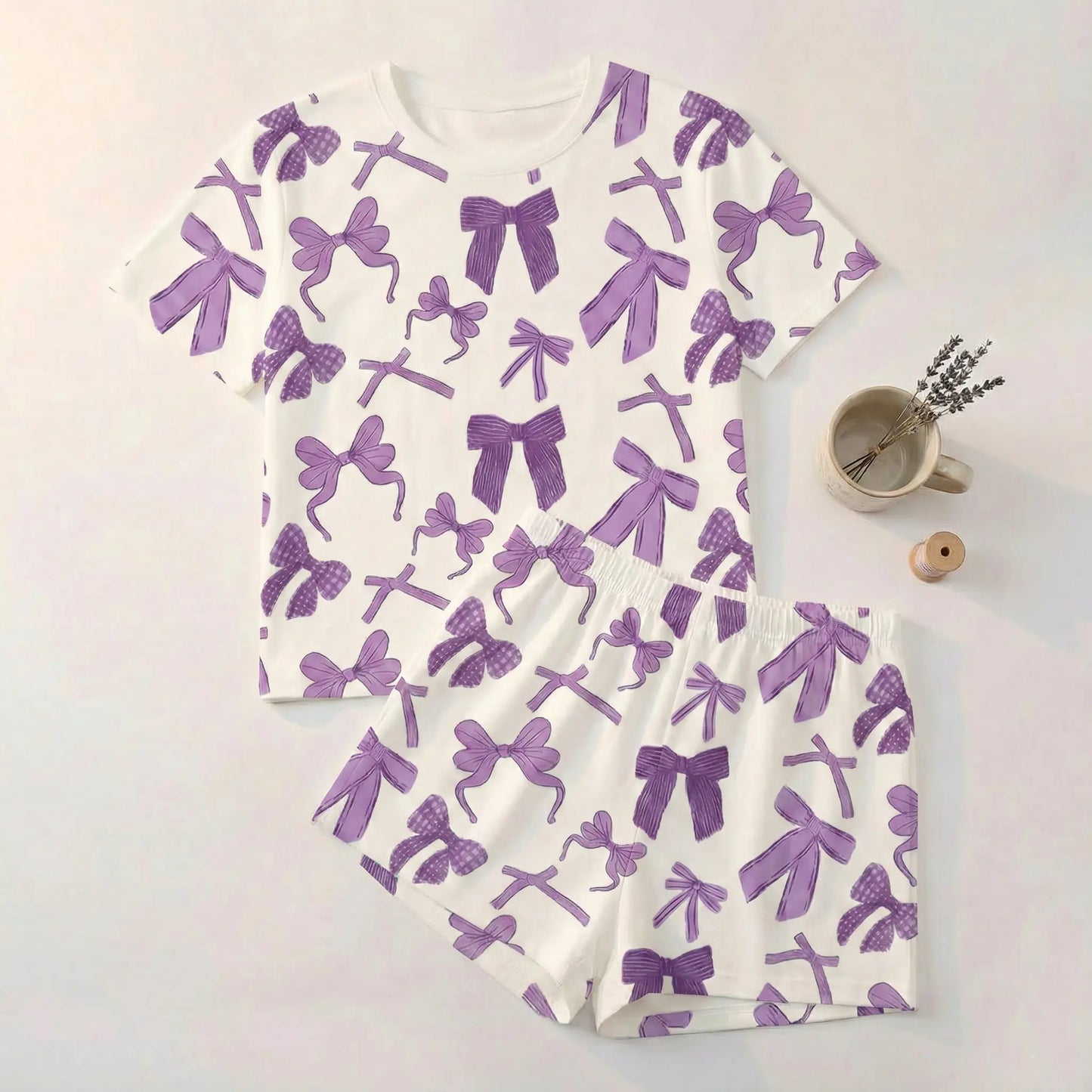 HUOHULI Pink Heart Print Pajama Set - Main