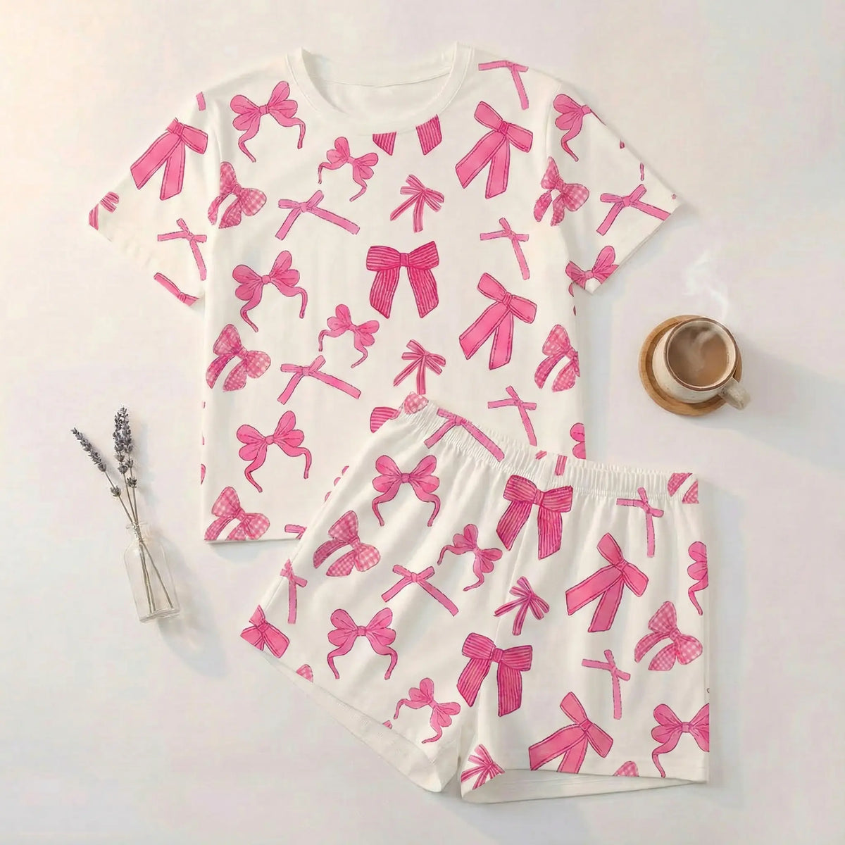 HUOHULI Leopard Print Bow Print Pajama Set - Main