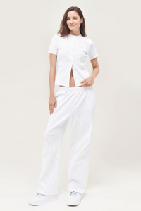 Casual Short Sleeve Button Slim Top & Wide Leg Trousers Co-ord - White