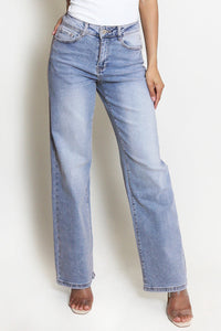 Casual Mid-Rise Denim Multi-Pocket Wide Leg Jeans - LightBlue