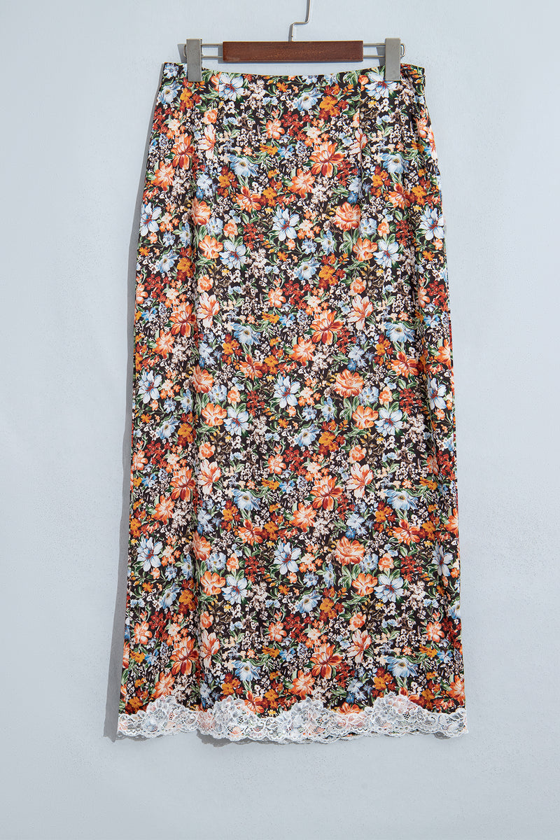 Multicolour Cheetah Print Trim Split Long Western Skirt