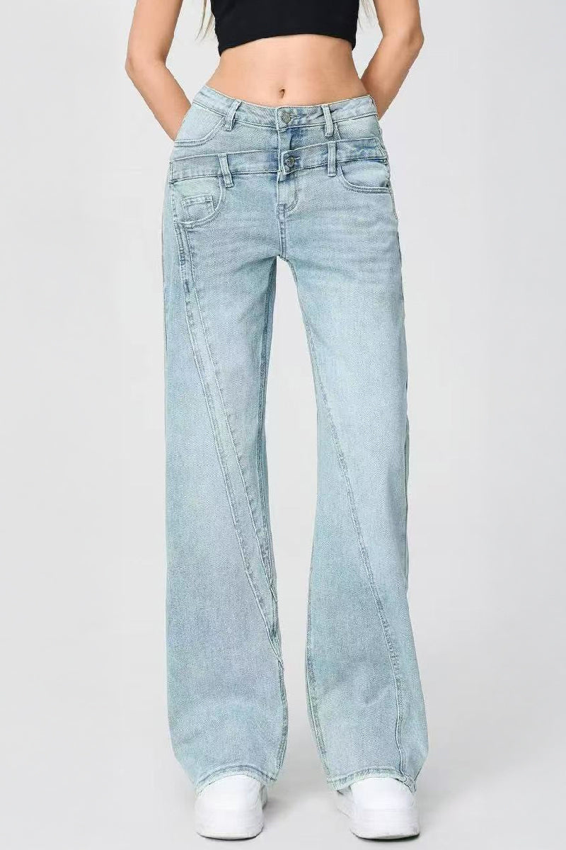 Casual Patchwork Irregular Stitching Flared Jeans - Light Wash