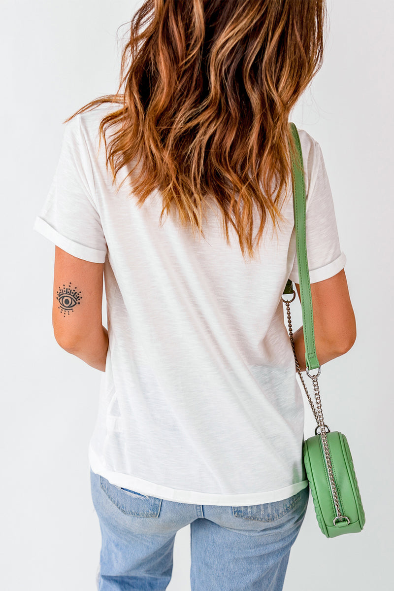 White Bunny Embroidered Bow Graphic Tee