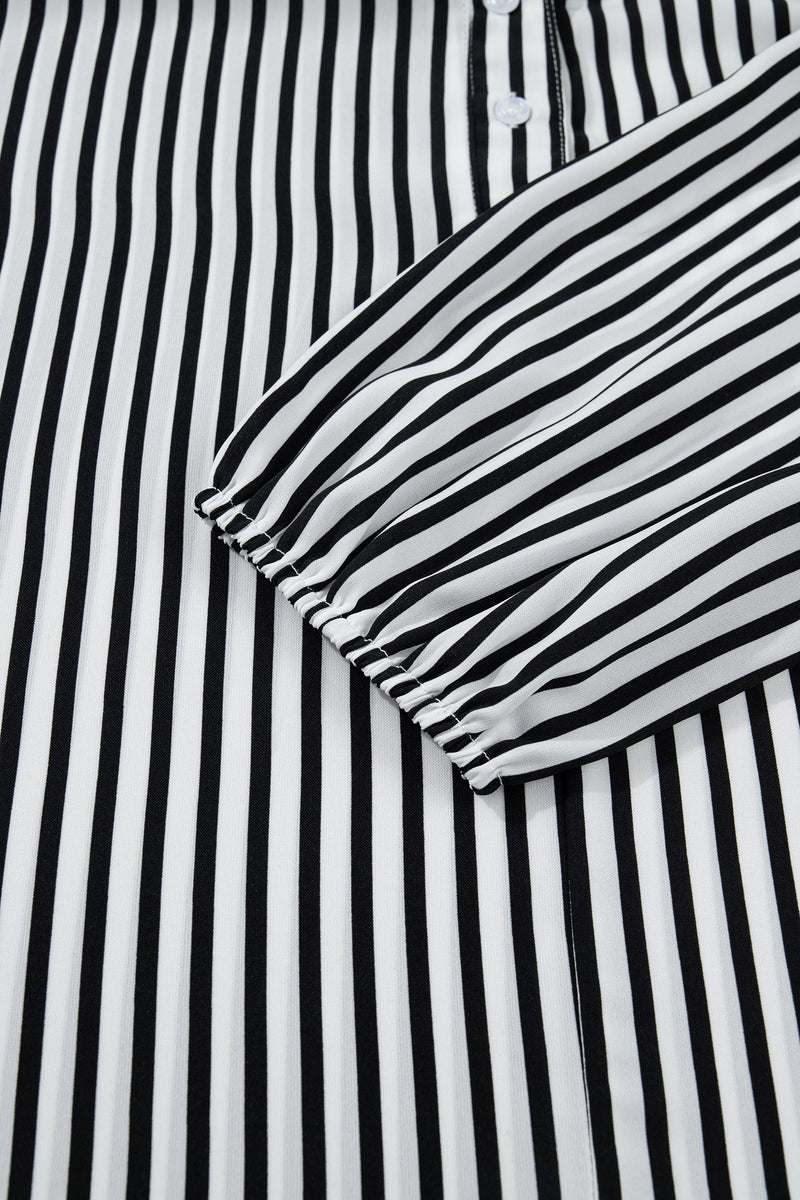 Black Striped Half Sleeve Button-Up Shirt