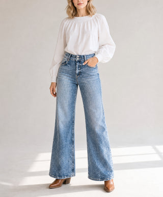 Beau Blue Acid Wash Pocket Detail Flare Jeans