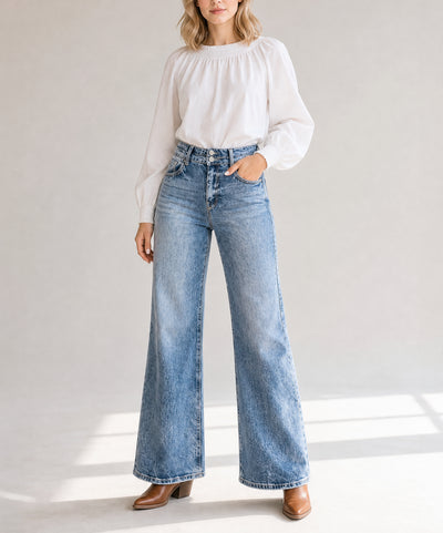 Beau Blue Acid Wash Pocket Detail Flare Jeans
