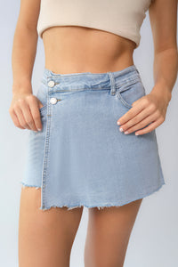 Leisure Layered High Waist Raw Hemline Denim Shorts - Blue