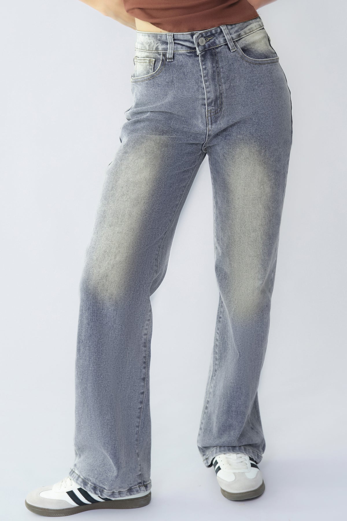 Casual Mid-Rise Denim Multi-Pocket Wide Leg Jeans - VINTAGE