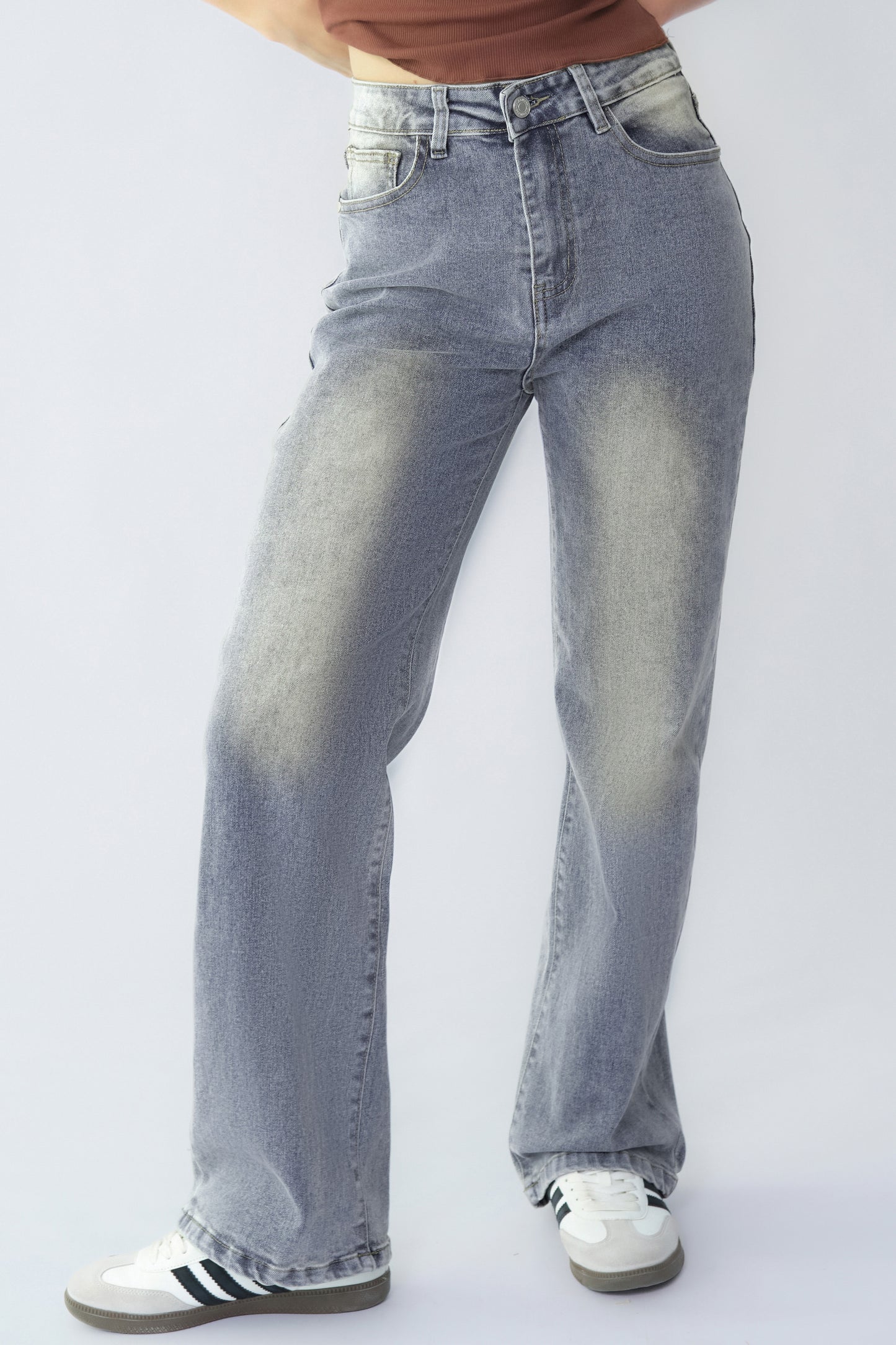 Casual Mid-Rise Denim Multi-Pocket Wide Leg Jeans - VINTAGE