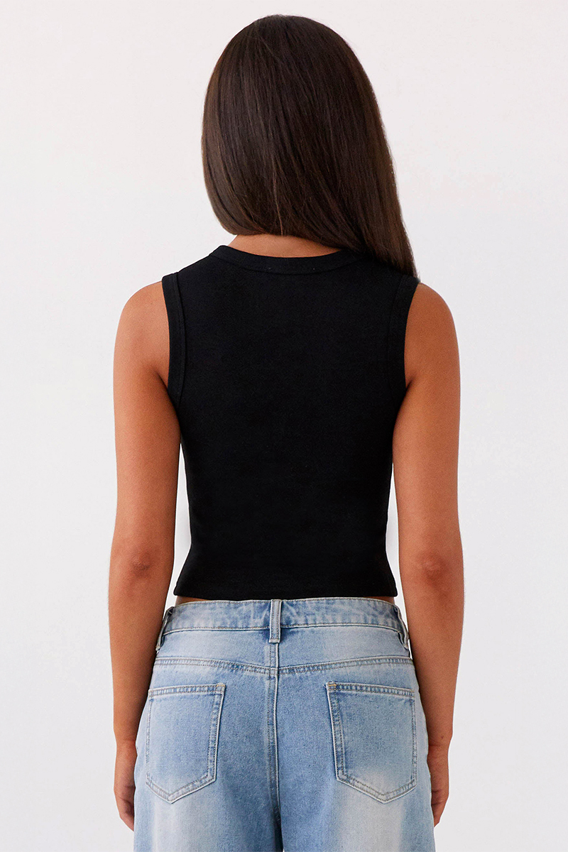 Minimalist Solid Color Sleeveless Button-Up Slim Tank Top - Grey 5