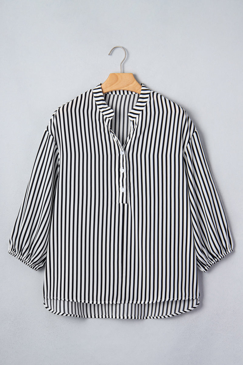 Black Striped Half Sleeve Button-Up Shirt