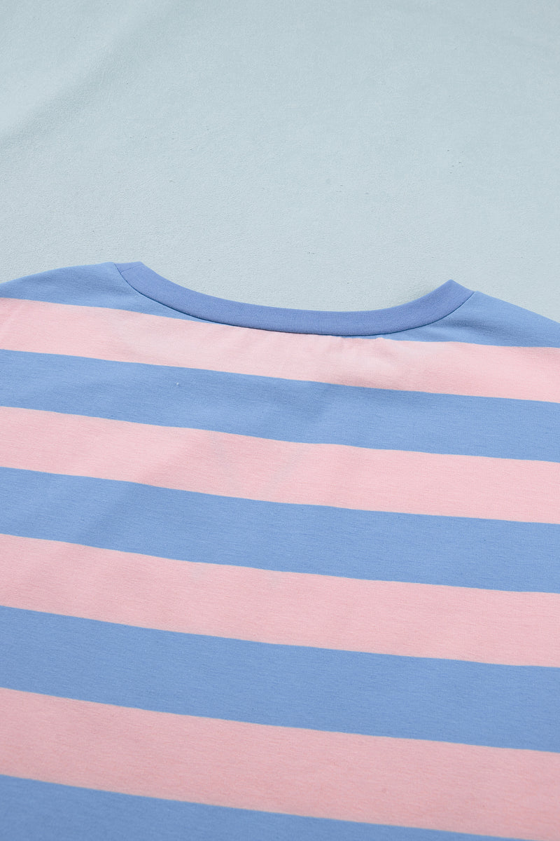 Pink Stripe Dolman Tee Drawstring Skort Athletic 2pcs Set