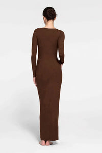 Elegant U Neck Lace Trim Button Through Slinky Maxi Dress - Black