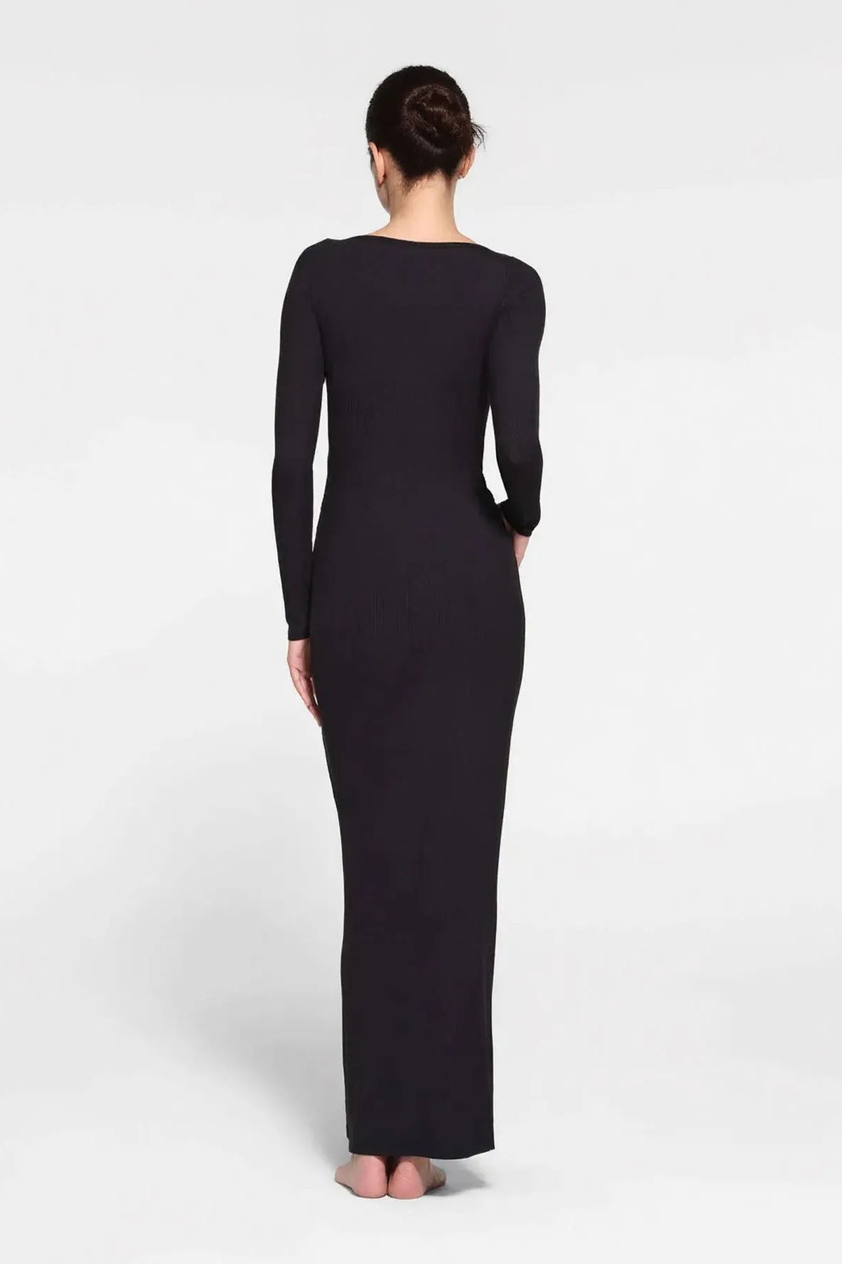 Elegant U Neck Lace Trim Button Through Slinky Maxi Dress - Black